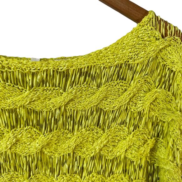 ANTHROPOLOGIE MOTH Womens Open Knit Dolman Sleeve Sweater Yellow Medium Pullover - Picture 7 of 11